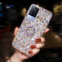 [Yellow peach flavor]แวว Rhinestone แฟชั่นเคสสำหรับ Vivo Y11S Y11 V21 Y12S,Y17 Y21แบบตั้ง S1 Y30 Y50 Y51 Y20 Y33S ฝาหลังตั้งได้