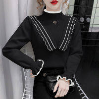 Pullover sweater Half-high collar lady temperament sweater women  winter new slim slimming shirt wood ear bottoming sweater