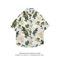 Summer fun dinosaur full print short-sleeved shirt mens tide brand retro loose casual all-match couple shirt 【BYUE】