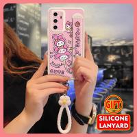 Lambskin lovely Phone Case For Huawei P40 Liquid silicone Soft shell cartoon originality Raised lens youth Wrist strap