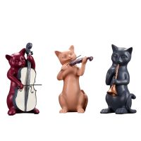 Wine Bar Cabinet Creative Ornaments Bookcase Home Decoration Bedroom Cute Cat Figurine Cat Band Kitten Violin Play Statue Gift