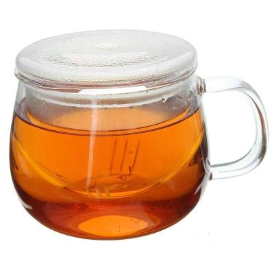 High Quality Durable 3 in 1 Set 320ml Clear Heat Resistant Tea Coffee Cup with Tea Infuser Filter Lid Use for Home Office