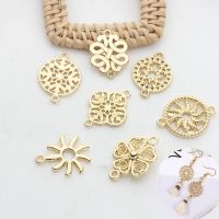 10pcs Gold Color Earrings Pendant Connectors Flower Hollow Flower Pendant Charms Diy Bracelet Earrings Jewelry Making Findings