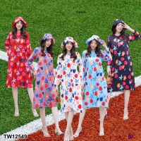 SS12549 Dress เดรสลายดอกแขนยาว+หมวก