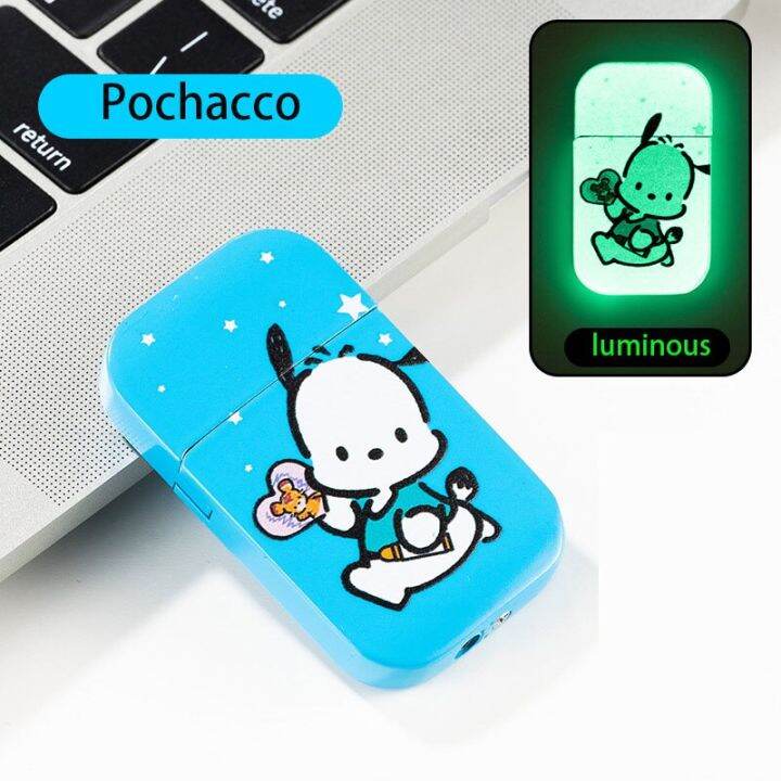 zzooi-kawaii-sanrio-anime-hello-kitty-windproof-luminous-lighter-cinnamoroll-my-melody-metal-lighter-creativity-girl-gift