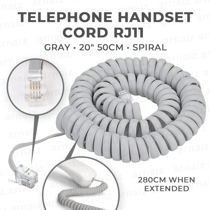 Telephone Handset Cord Grey 20" 50cm Spiral Phone Cord Handset Cord