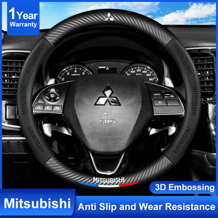 38cm Genuine Leather Carbon fiber Steering Wheel Cover for Mitsubishi