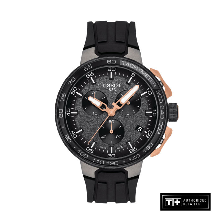 Tissot T Race Cycling Chronograph Men S Black Silicone And Gunmetal Dial Quartz Watch T111 417