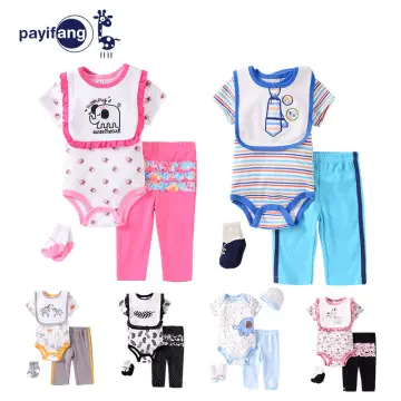 CiCi Baby 100%Cotton Cute Clothes 4pcs Set Short Sleeves Onesie