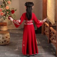 Girls Hanfu Embroidery Cheongsam Retro Chinese Style Princess Skirt Evening Dresses Vestido Kids Tang Suit Couple Costume