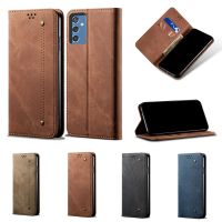 ﹉ Phone Bags for Galaxy S22 S21 FE S20 Ultra S10 Plus M52 M31S M30S Case Luxury Flip Leather Wallet Denim Pattern Stand Cover