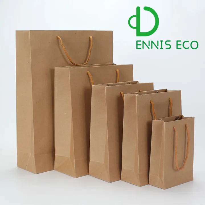 [50 Pack] Kraft Paper Bags with Handles 13 x 10 x 5 12 LB Twisted Rope  Retail Shopping Gift Durable Natural Brown Barrel Sack