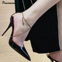 Star สไตล์ Elegant Pointed Toe Stiletto รองเท้าส้นสูงผู้หญิงปั๊มแฟชั่นโซ่โลหะส้นบางฤดูร้อน Slingbacks หญิง Shoes