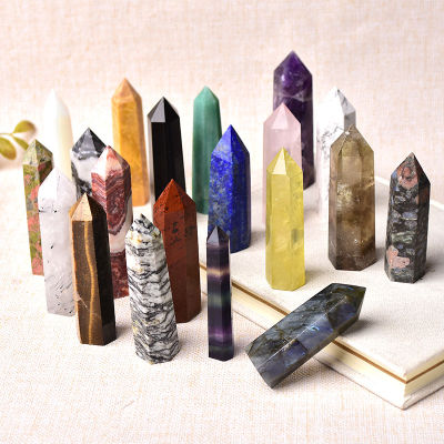 36 สีหินธรรมชาติ Crystal Point Wand Amethyst Rose Quartz Healing Stone Energy Ore Mineral งานฝีมือตกแต่งบ้าน 1PC-Soneye