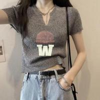 (พร้อมส่ง/ใหม่)#3799-5เสื้อยืดคอวีแขนสั้นผู้หญิงขนาดเล็กฤดูร้อนลดอายุสไตล์เกาหลี