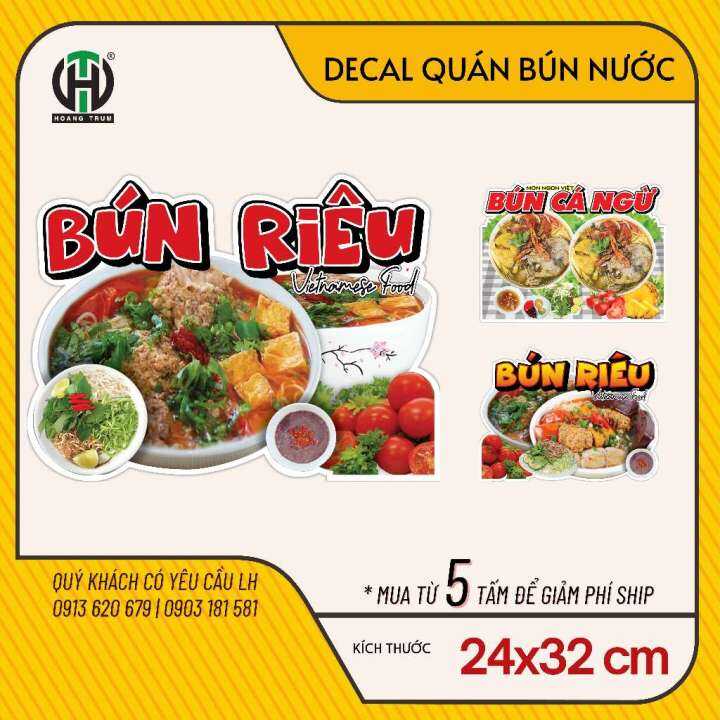 Sticker khổ lớn Canh Bún, Bún Riêu, Bánh Canh Chả Cá chống nước, decal ...