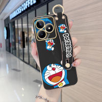 Case4you สำหรับ Realme C53 Realme Narzo N53 (มีสายรัดข้อมือ) ขอบสี่เหลี่ยมนิ่มลายการ์ตูนร่ม Doraemn เคสชุบเคสโทรศัพท์เคสโทรศัพท์นิ่มชุบหรูหรา