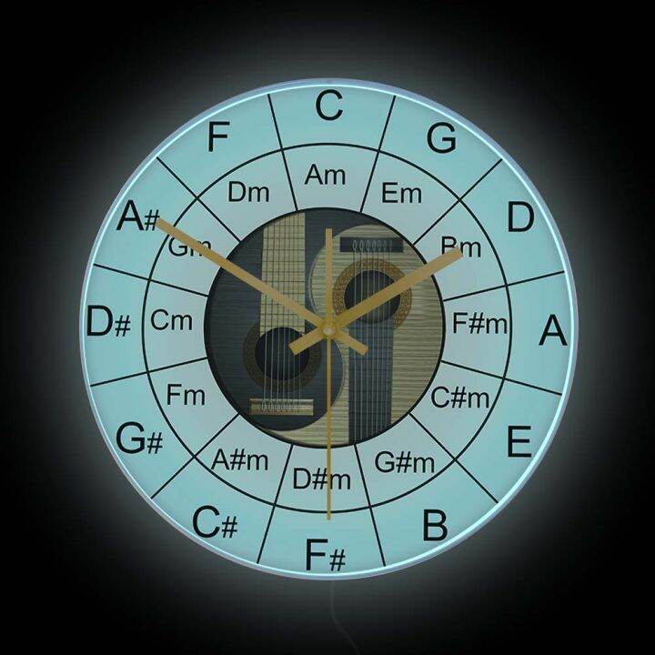 Guitar Chords Yin Yang Luminous Wall Clock For Music Studio Acoustic