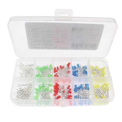200PCS 3MM Lights Emitting Diode 5 Colors LED Diodes Assortment Set  Red Yellow Green Blue White  F3 LED Diode DIY Electronic Electrical Circuitry Par