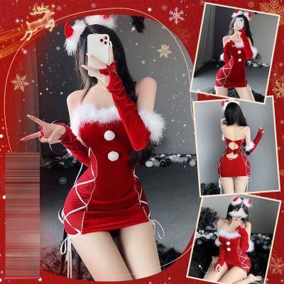 ♨❍ TOP Women Sexy Lingerie Plush Christmas Dress Red Bow Pajamas Nightdress Cosplay Costume Uniform Temptation New Year HOT