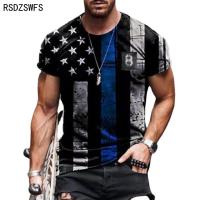 2021 Summer American Flag 3D Print Men Casual Fashion T-shirt Round Neck Loose Oversize Muscle Streetwear Clothing Mans Tshirts