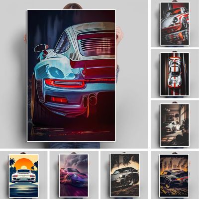 Vintage Racing 911 Boxster Comic Illustration - Luxury Sports Car Travel Poster - Retro Supercar Wall Art Mural Room Home Decor Gift
