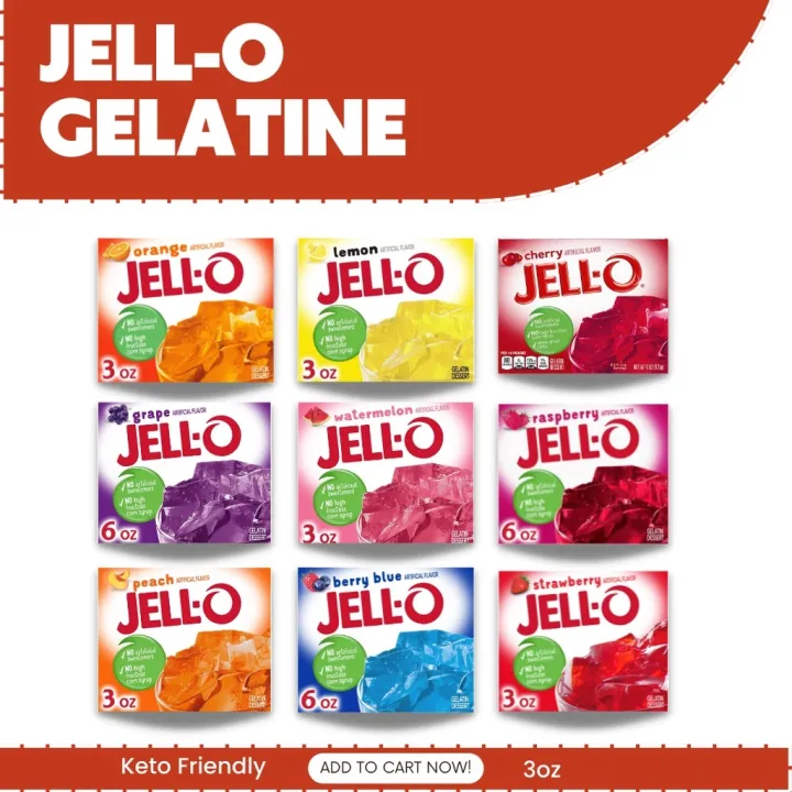 JELLO Flavored Gelatin Dessert Keto Friendly Orange/Lime/Grape