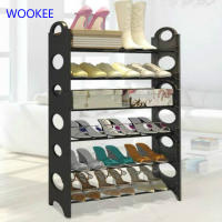 WOOKEE ชั้นวางรองเท้าสแตนเลส 2/4/6/8/10 ชั้น  ที่เก็บรองเท้า รองเท้า ชั้นวาง (สีดำ)