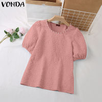 VONDA ปลอกแขนโคมไฟลำลองธุรกิจของผู้หญิงเสื้อสวมหัวแบบเป็นทางการเสื้อสำนักงานคอกลม (ลำลองเกาหลี) #2