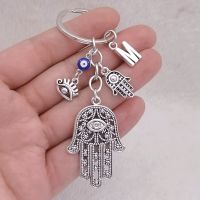 New A-Z Letter Evil Eye Wall Hanging Amulet Keychain Enamel Evil Eye Keychain Fatima Charm Key Ring Car Bag Couple KeyChain Gift Key Chains