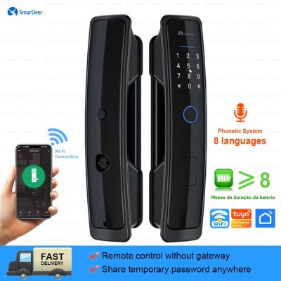 【YF】 SmarDeer Electronic Lock for Tuya Smart with Bright Panel Fingerprint Keyless Entry Fingerprint/Code/RFID/APP