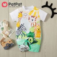 PatPat Baby แพท์เสื้อผ้าเด็กผู้ชาย100% ชุดหมีผ้าฝ้ายแขนสั้นสัตว์พิมพ์บอดี้สูทจั๊มสูทสำหรับ0-18เดือน