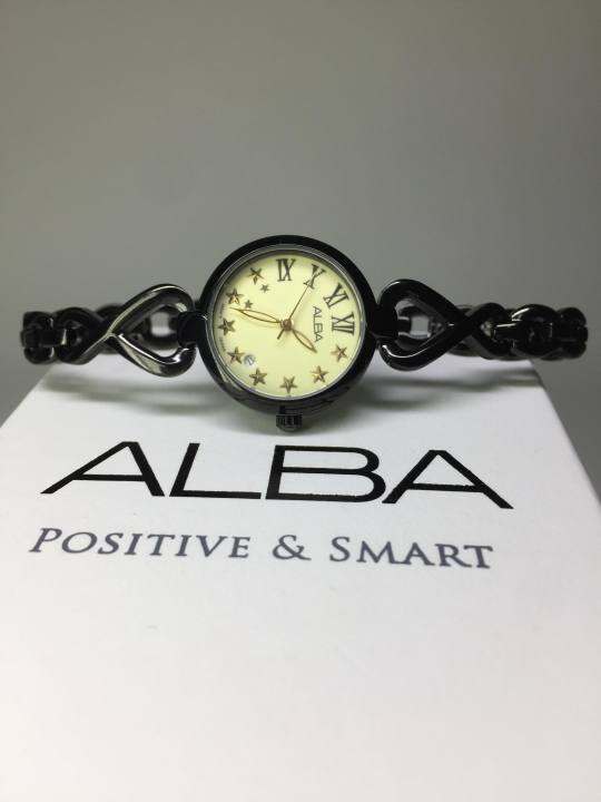 นาฬิกาข้อมือผู้หญิง-alba-รุ่น-ah7a47x1-สายสร้อยและตัวเรือนสแตนเลสสีดำ-หน้าปัทม์สีครีม-ของแท้-100-cafenalika