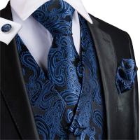 Hi-Tie Navy Mens Vest Suit Black Paisley Silk Waistcoat For Men Floral Fashion Handky Cufflinks Set For Wedding Business Party