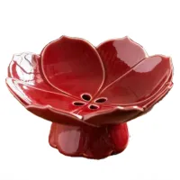 Lotus Tall Feet Snacks Plates Chinese Modern Drainable Relief Hollow Fruit Bowl Desktop Pastry Dishes