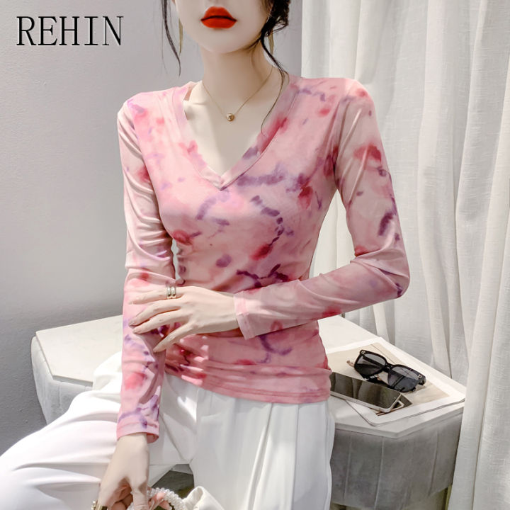 rehin-เสื้อยืดคอวีสลิมฟิตแขนยาวสำหรับผู้หญิง-เสื้อมาใหม่ล่าสุดแฟชั่น