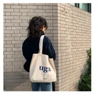 กระเป๋าผ้าแคนวาสเทรนด์วรรณกรรมเรียบง่ายสไตล์เกาหลีกระเป๋าช้อปปิ้งผู้หญิง กระเป๋าผ้ามินิมอล 43x33cm กระเป๋า Tote Bag IBG069