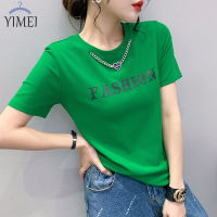 YIMEI หลวมเสื้อลำลอง2022ฤดูร้อนใหม่แขนสั้นคอกลมพิมพ์เสื้อยืดหญิงแฟชั่นฮันพัดลมบาง Bottoming เสื้อ