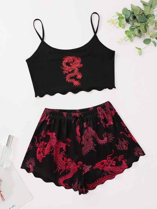 new-style-lady-s-summer-chinese-dragon-print-camisole-with-shorts-pajama-set-comfortable-home-wear-sleepwear-underwear