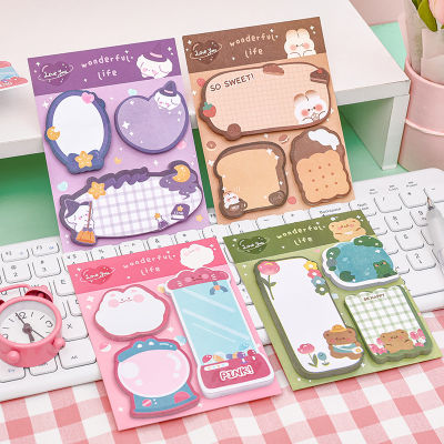 Kawaii การ์ตูนสตรอเบอร์รี่กระต่ายหมี Sticky Notes MeMO Pad น่ารักข้อความ N ครั้ง Sticky สำนักงานเครื่องเขียน Supply Journal Planner-Yrrey