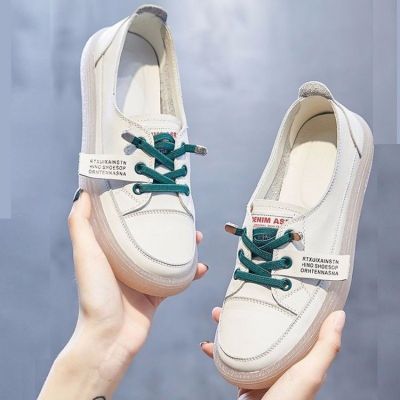 Soft Leather White Shoes for Women 2023 New Style Tendon Bottom Shallow Mouth Lazy Shoes Net Red Soft Bottom Student Single-Layer Shoes Womens Fashion