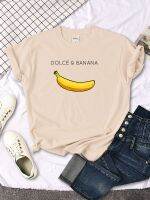 Dolce Banana Fruit Cartoon Print T-Shirt Womens Oversized Kawaii Round Neck Tops Summer Comfortable Breathable Female Slim Tees