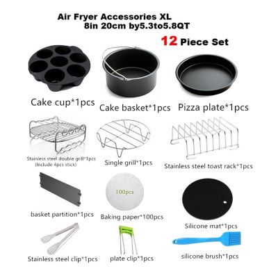 12pcsset High Quality 8 Inch Air Fryer Accessories for Gowise Phillips Cozyna and Secura Fit all Airfryer 5.3QT to 5.8QT