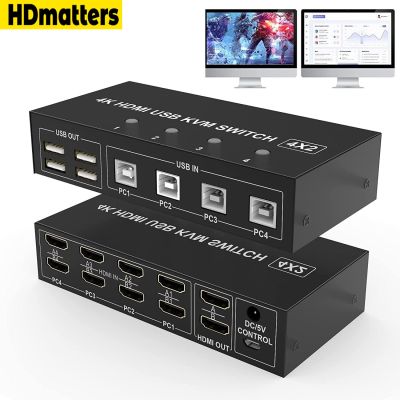 4พอร์ต HDMI สวิตช์ KVM 4X 2จอภาพคู่4K60Hz การขยายจอแสดงผล2X 2 USB สวิตช์ KVM 4 In 2 Out สำหรับ4ชิ้นแชร์เมาส์และคีย์บอร์ด
