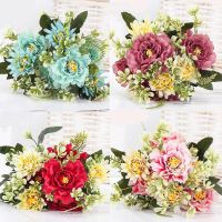 1 Bouquet Camellia Artificial Peony Rose Flowers Silk Fake flores Wedding Flower DIY Home Garden Party Decoration Artificial Flowers  Plants