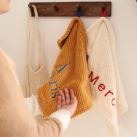 ♗ Fashion Letter Embroidered Square Towel Water Absorbing and Skin Friendly Soft Towels for Baby Hangable Small Hand Towel