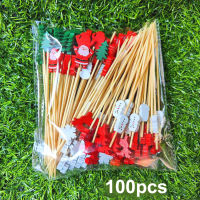 100Pcs Christmas Disposable Bamboo Skewers อาหาร Picks ส้อมผลไม้ Christmas Party เค้กขนมสลัด Sticks ไม้จิ้มฟัน Skewer