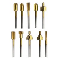 【LZ】♣  Titânio revestido HSS Router Bits Fresa rotativa Reparação de borda Broca de carpinteiro Ferramentas para carpintaria 3mm Shank 10pcs