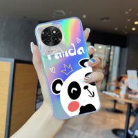 เคสเคสโทรศัพท์มือถือ Itel S23เคสโทรศัพท์สลายเลเซอร์ลายการ์ตูนเคสโทรศัพท์ลายการ์ตูนแพนด้าสีรุ้งโปร่งใสขอบบางเฉียบ TPU นุ่มมากเคสกันกระแทกฝาบัตรเลเซอร์ในตัวเคส