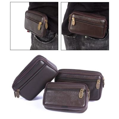 Men Belt Bags Cellphone Loop Holster Texture Wallet Case Vintage Fanny Pack Cowhide Leather